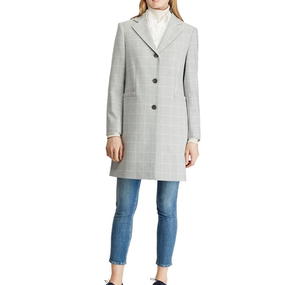 Lauren Ralph Lauren Gray Pea Coat with Notched Lapels